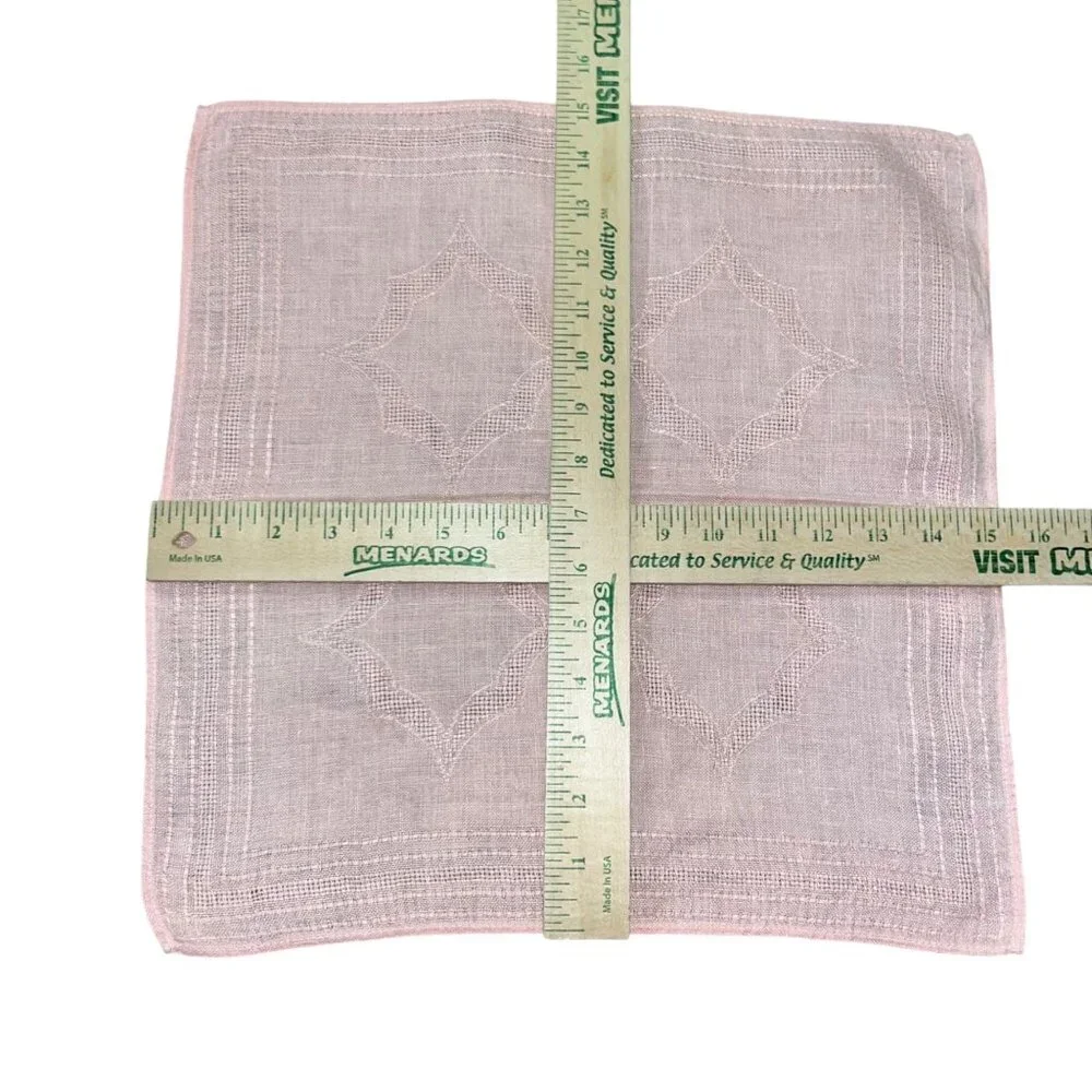 Vintage Linen Napkins Set 6 Blush Pink Peach Hemstitch 15